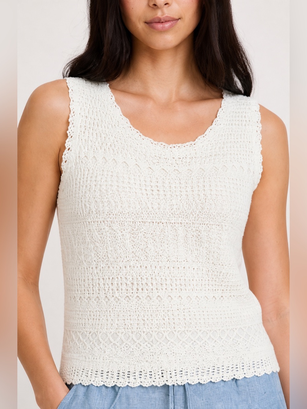 Talbots Crocheted White Sleeveless 100% Cotton Knit Top – Sz. Large Petite – NWT
